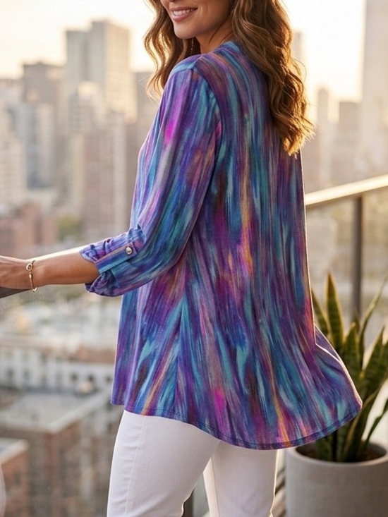 Dear Scarlett Tops - Dear Scarlett Multicolor Brushstroke Tunic in Purple, Blue, Pink